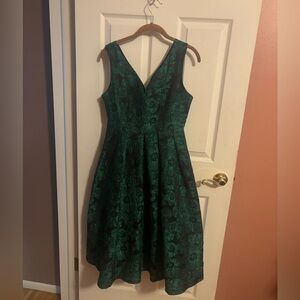Sleeveless Green Floral V-Neck Fit & Flare Dress
